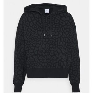 Nike Dri-Fit Leopard Print Hoodie Black Pullover Cropped Sweatshirt Womens 3X